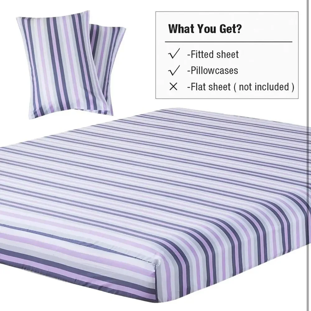 Soft Striped‎ Fitted Sheets Set, Breathable, Deep Pocket, Modern 3-Piece King